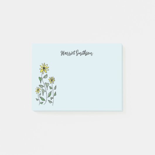 Retro Wildflowers Personalized Pastel Sky Blue ポストイット (正面)