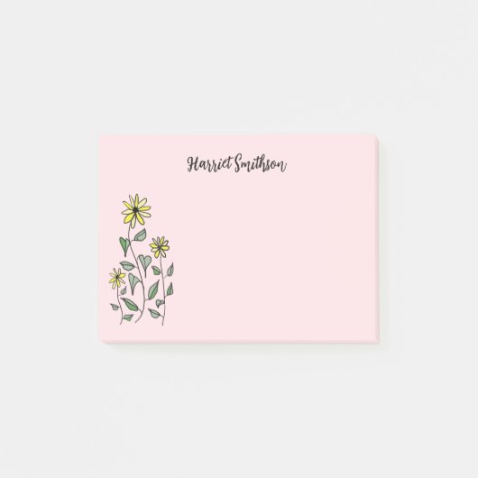 Retro Wildflowers Personalized Pink Botanical ポストイット (正面)