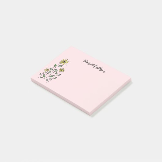Retro Wildflowers Personalized Pink Botanical ポストイット (アングル)