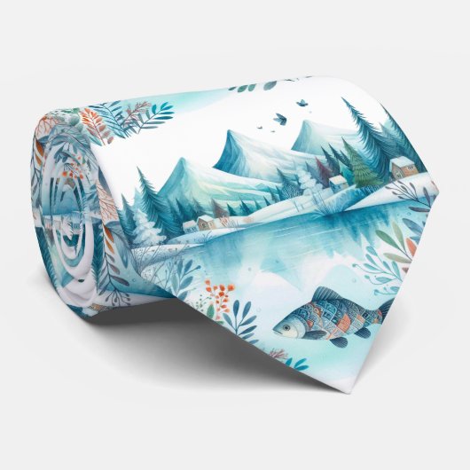 Retro Winter Fishing Pattern ネクタイ (ロール)