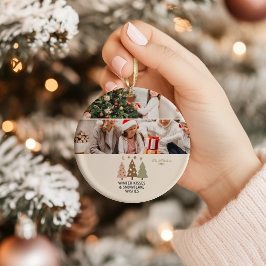 Retro Winter Kisses & Snowflake Wishes セラミックオーナメント