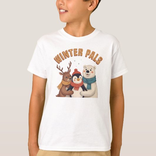 Retro Winter Pals Cute Animal Friends T Shirt Tシャツ (正面)