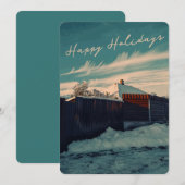 Retro Winter Snow Landscape Teal Sky Holiday シーズンカード (正面/裏面)