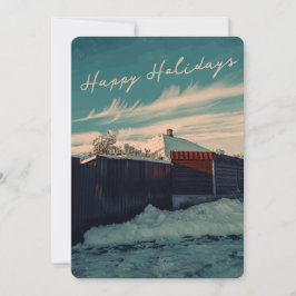 Retro Winter Snow Landscape Teal Sky Holiday シーズンカード