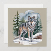 Retro Winter Wolf Watercolor 90's Wilderness Natur 招待状 (正面/裏面)