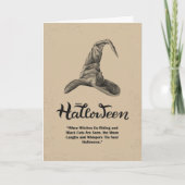 Retro Witch Hat Black Cat Moon Happy Halloween サンキューカード (正面)