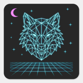 Retro Wolf Synthwave - Neon Night Howler スクエアシール