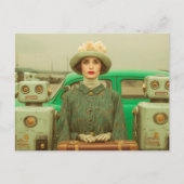 Retro Woman and Two Robots ポストカード (正面)
