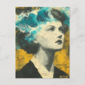 Retro Woman Brain Waves mixed media Collage ポストカード (正面)