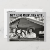 retro WOMAN IN classic CAR FUNNY Postcard ポストカード (正面/裏面)