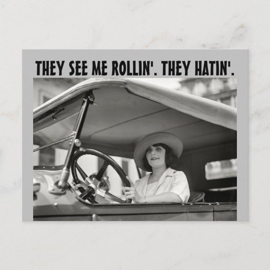 retro WOMAN IN classic CAR FUNNY Postcard ポストカード (正面)