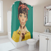 Retro Woman Making a Shush シャワーカーテン (インサイチュ)