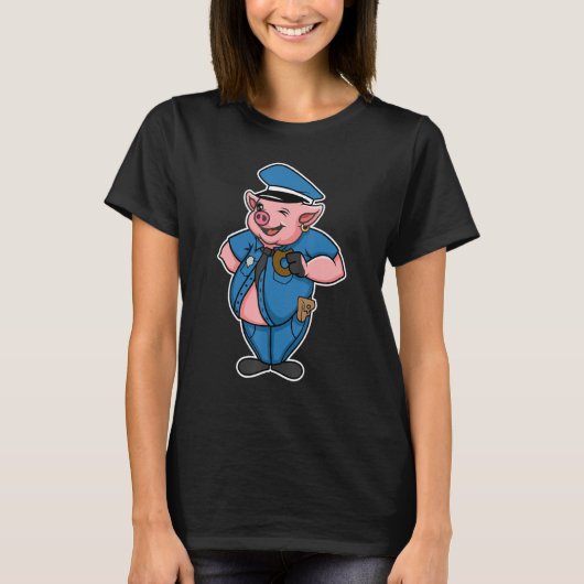 Retro Women Mens Pig Cop, Farm Animal Lover, I Lov Tシャツ (正面)