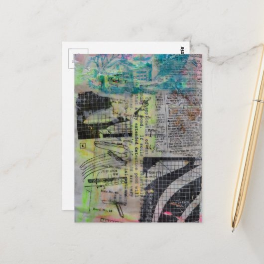 Retro Woodworking Abstract mixed media collage  ポストカード (正面/裏面インサイチュ)