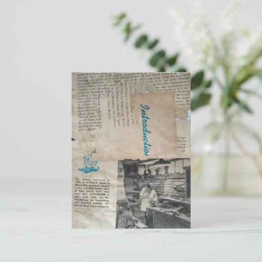 Retro Woodworking Intro Mixed Media Collage ポストカード (スタンド正面)