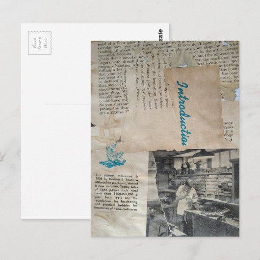 Retro Woodworking Intro Mixed Media Collage  ポストカード (正面/裏面)