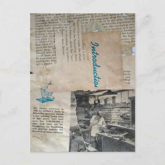 Retro Woodworking Intro Mixed Media Collage ポストカード (正面)