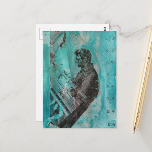 Retro Woodworking Man on a Blue Background ポストカード (正面/裏面インサイチュ)