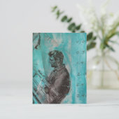 Retro Woodworking Man on a Blue Background ポストカード (スタンド正面)