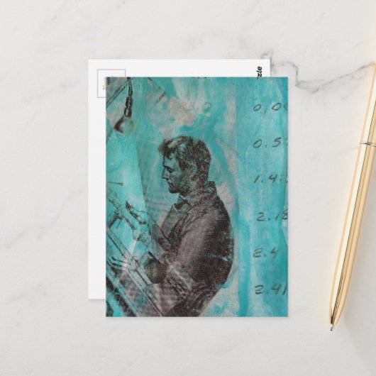 Retro Woodworking Man on a Blue Background ポストカード (正面/裏面インサイチュ)