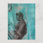 Retro Woodworking Man on a Blue Background ポストカード (正面)