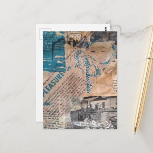 Retro Woodworking mixed media collage  ポストカード (正面/裏面インサイチュ)