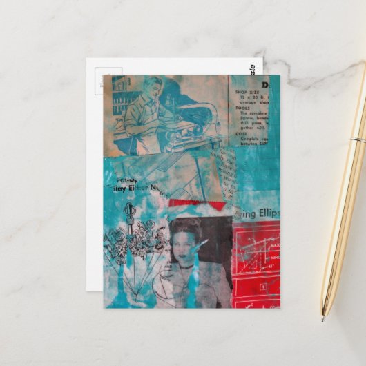 Retro Woodworking Woman and Man Collage  ポストカード (正面/裏面インサイチュ)