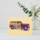 Retro woody wagon delivery truck  ポストカード (スタンド正面)