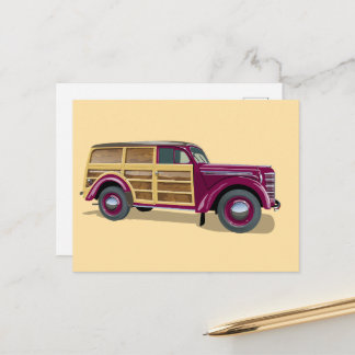Retro woody wagon delivery truck  ポストカード