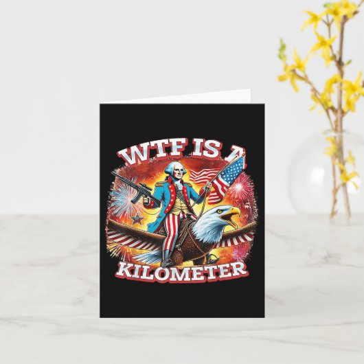 Retro Wtf Is A Kilometer Funny Patriotic American  カード (黄色い花)
