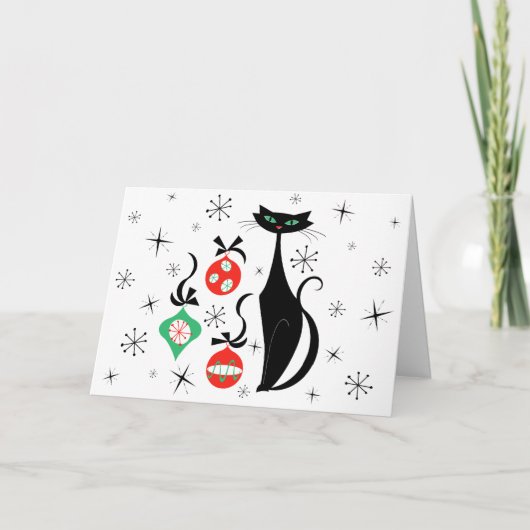 Retro Xmas Cat Merry Christmas horizontal シーズンカード (正面)