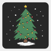 Retro Xmas Merry Christmas Tree Lights  スクエアシール (正面)
