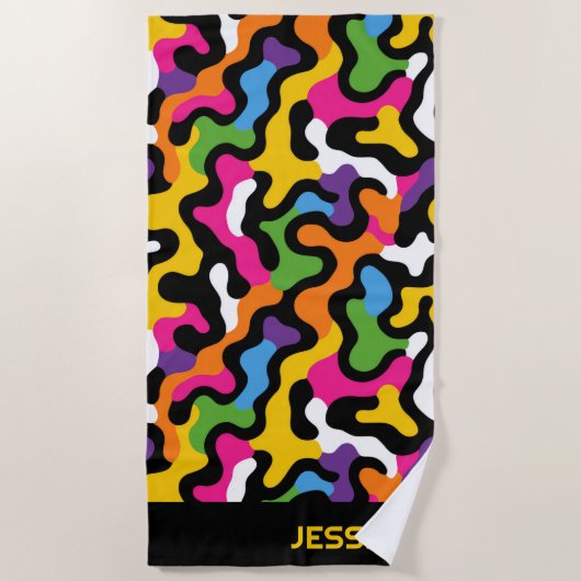 Retro y2k Aesthetic Colorful Swirls Abstract Name ビーチタオル (正面)