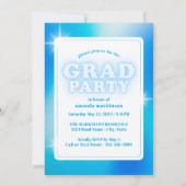 Retro Y2K Cyber Blue Neon Graduation Photo Party 招待状 (裏面)