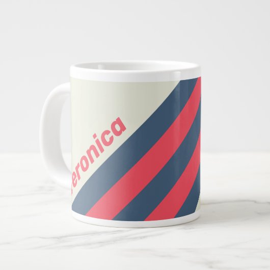 Retro Yacht Club Stripes with Name ジャンボコーヒーマグカップ (正面左)