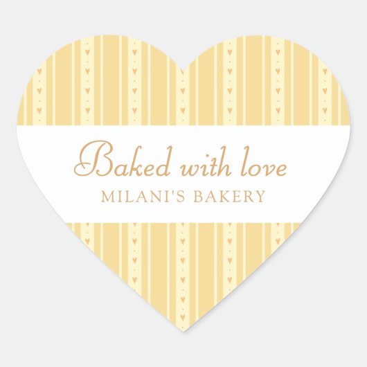 Retro Yellow And Orange Heart Stripes Bakery ハートシール (正面)