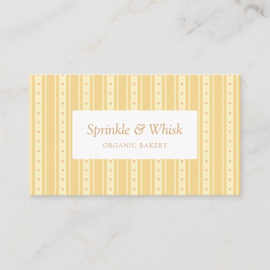 Retro Yellow And Orange Heart Stripes Bakery 名刺 (正面)