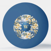 Retro Yellow Blue Floral n Tropical Palms Initial  卓球ボール (正面)