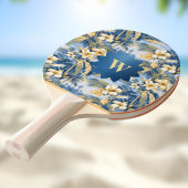 Retro Yellow Blue Floral n Tropical Palms Initial  卓球ラケット