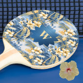 Retro Yellow Blue Floral n Tropical Palms Initial  卓球ラケット