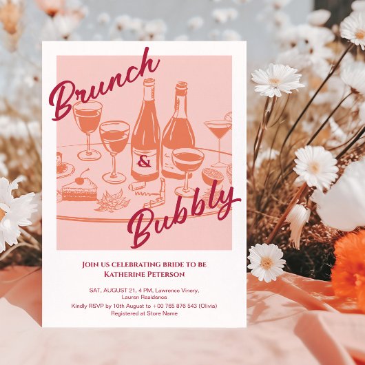 Retro yellow “Brunch & Bubbly” Bridal Shower 招待状