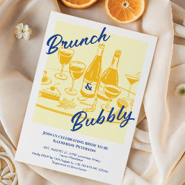 Retro yellow “Brunch & Bubbly” Bridal Shower 招待状