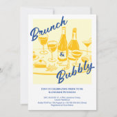 Retro yellow “Brunch & Bubbly” Bridal Shower 招待状 (正面)