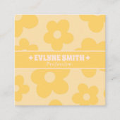 Retro Yellow Cream Groovy Floral Trendy Fun Boho スクエア名刺 (正面)