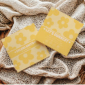 Retro Yellow Cream Groovy Floral Trendy Fun Boho スクエア名刺