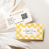 Retro yellow Cream Wavy Checkered Pastel QR Code 名刺