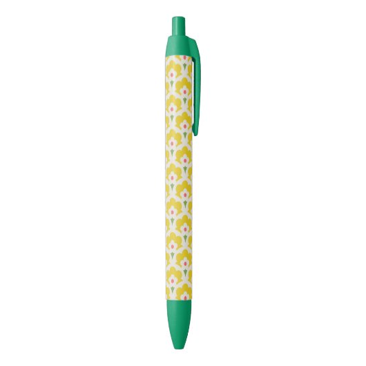 Retro Yellow Flower Garden Pattern 黒ボールペン (底(縦))