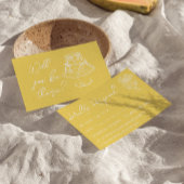 Retro Yellow  Hand Drawn Cake Floral Wedding 出欠カード