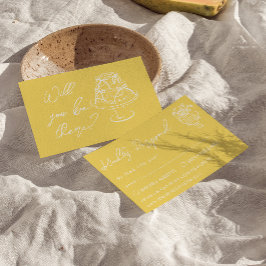 Retro Yellow  Hand Drawn Cake Floral Wedding 出欠カード