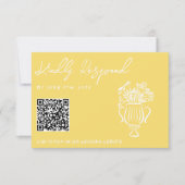 Retro Yellow Hand Drawn Floral QR Code Wedding  出欠カード (正面)